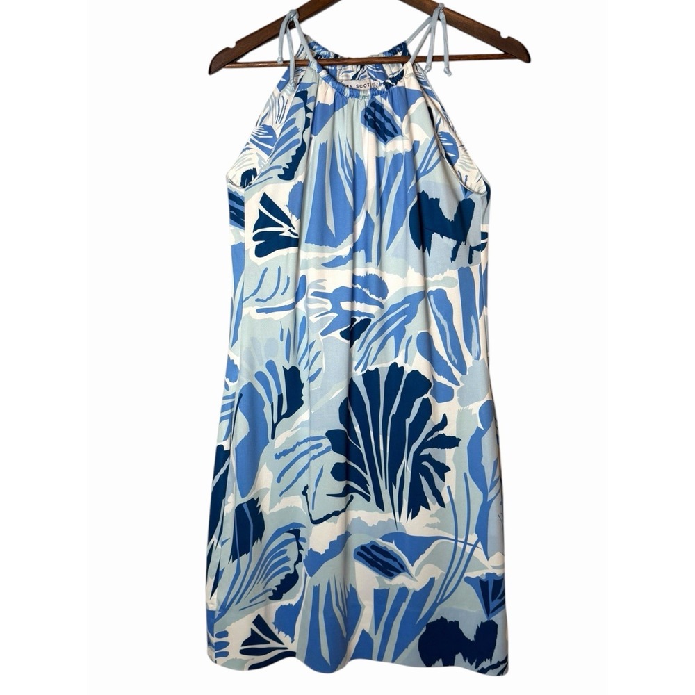 Gretchen Scott Mystic Garden Turquoise Halter Tassel Tie Dress Blue Small